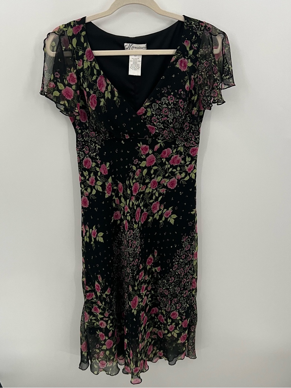 Vintage Dressbarn Y2K black midi dress with Pink Rose Print - Picture 2 of 15